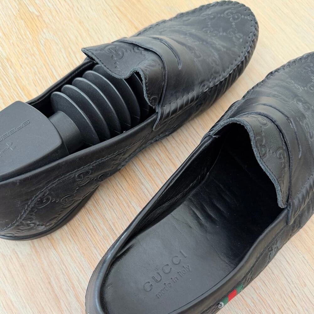 Gucci Guccissima Leather Loafers Black Men’s Size 12 Slip On Driving Shoes Italy - Picture 4 of 5